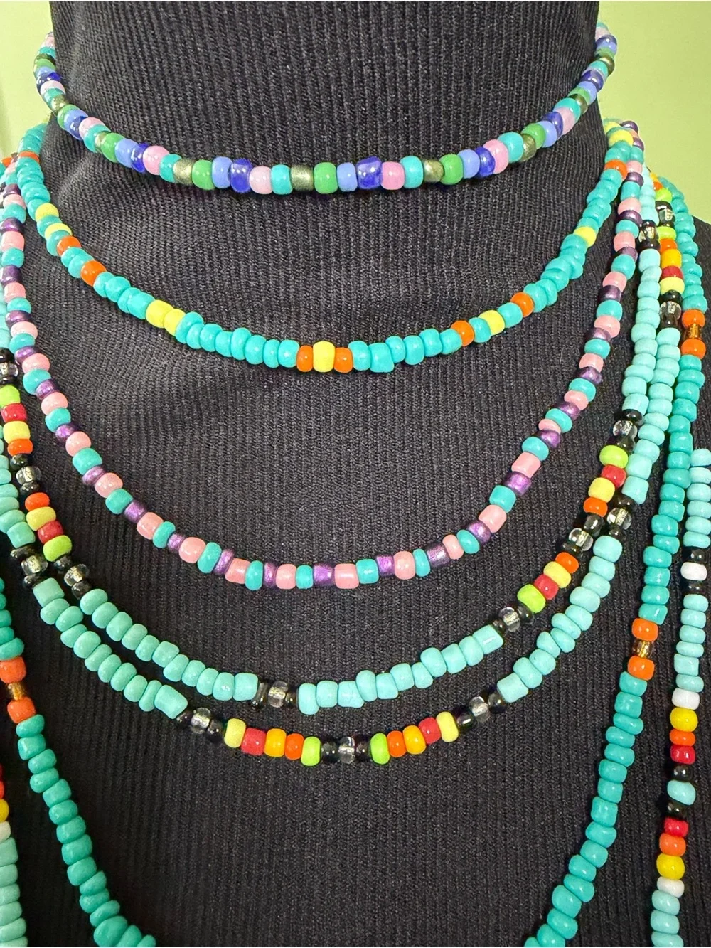 7-Piece Handmade Layered Turquoise Seed Bead Necklace Set